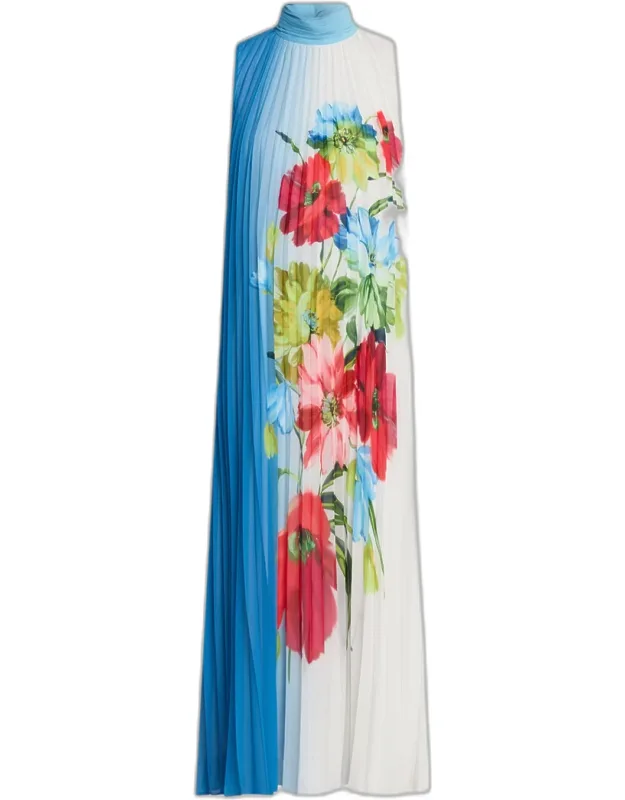 Pleated Floral-print Midi Dress