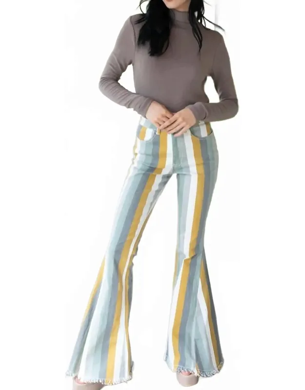 Multi Striped Flare Jeans