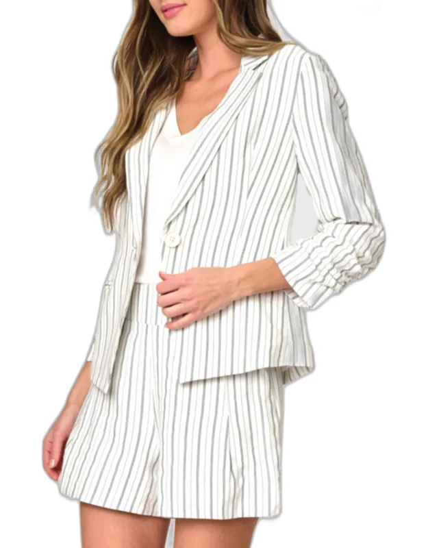Notch Collar Pinstripe Linen Blazer