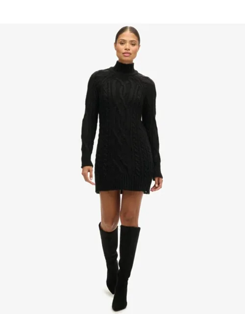 Loose Fit Cable Knit Mock Neck Jumper Dress