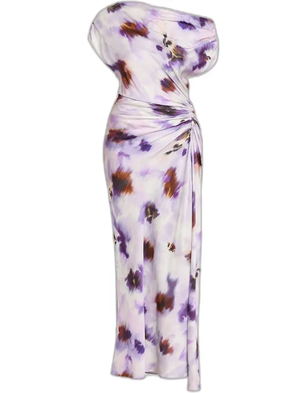 One-shoulder Satin Midi Dress