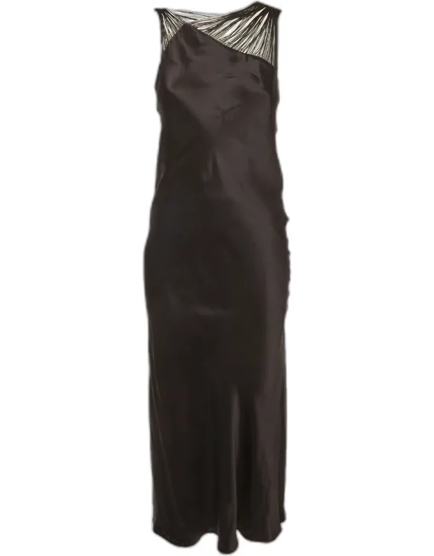 Asymmetric Fringed Strap Midi Dress