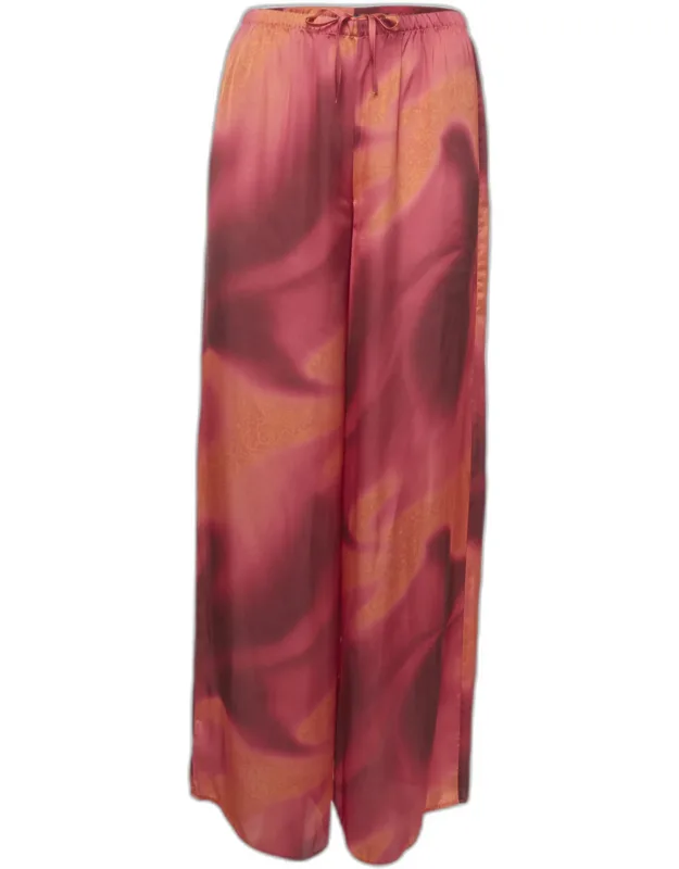 Abstract Print Satin Straight Fit Pants