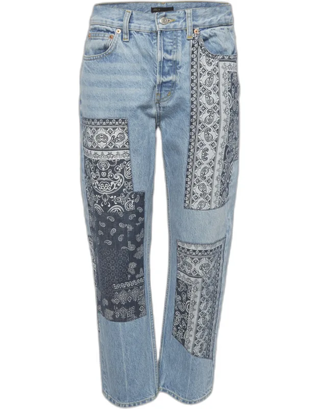 Denim Paisley Print Patchwork High Rise Jeans