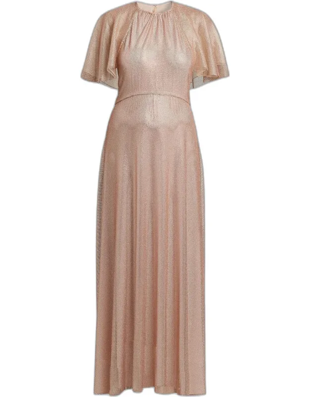 Micro-rhinestone Mesh Capelet Evening Dress