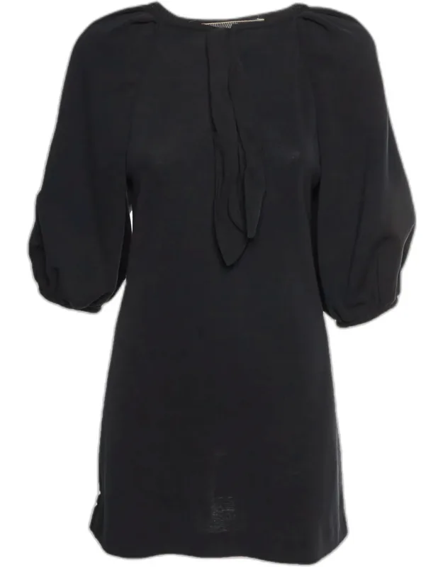 Cotton Knit Puffed Sleeve Short Dress