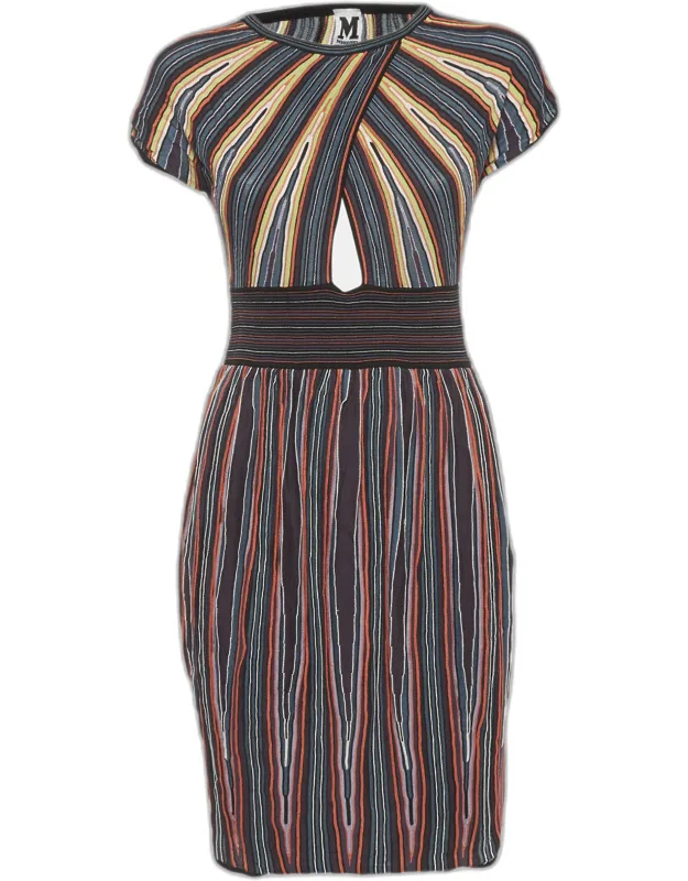 Multicolor Striped Knit Criss-cross Mini Dress