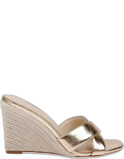 Rosaline Crackled Leather Espadrille Wedge Sandals