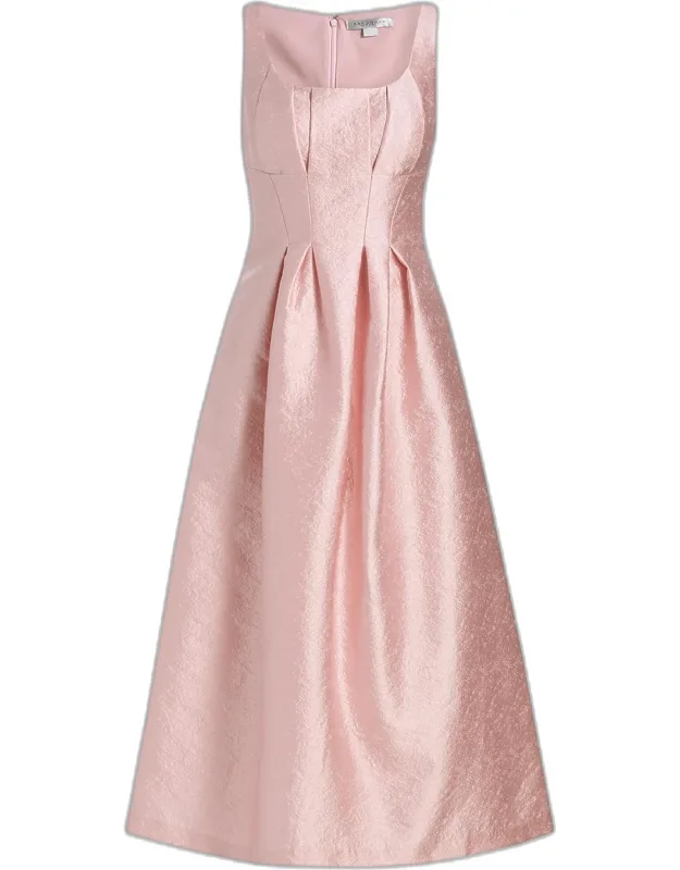 Sleeveless Pleated Jacquard Midi Dress