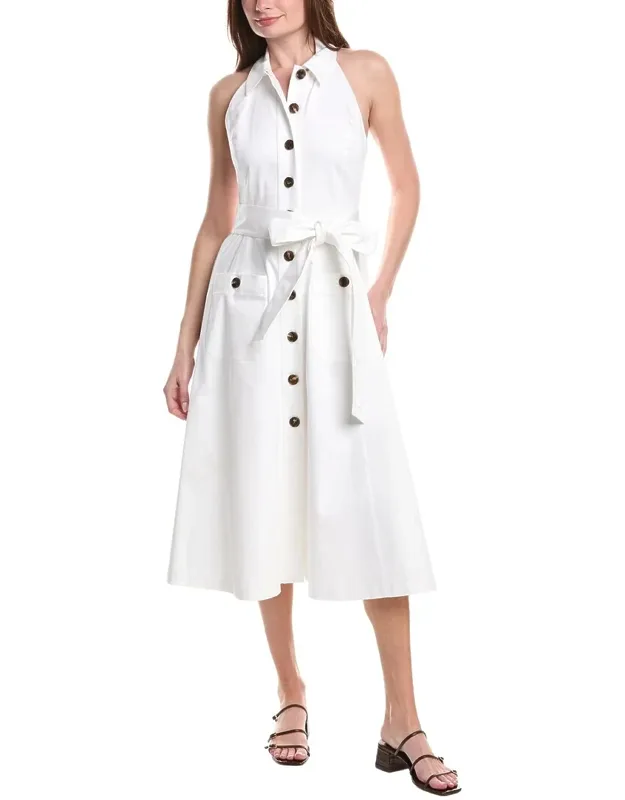 Halter Neck Button Front Midi Dress