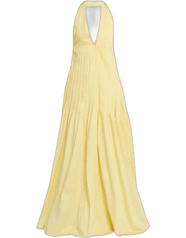 Pleated Cotton Poplin Maxi Dress