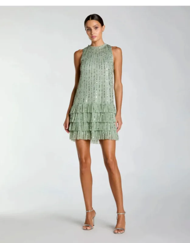 Striped Sequin Tiered Ruffle Mini Dress