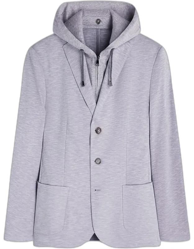Three-button Blazer With Hooded Bib