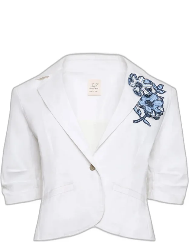 Striped Floral Scrunch Blazer