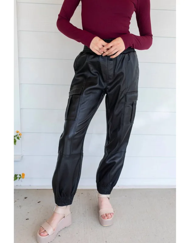 Drawstring Leather Cargo Joggers