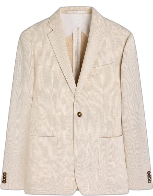 Herringbone Cotton And Linen Two-button Blazer