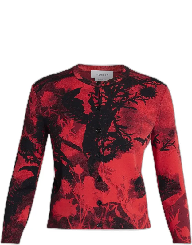 Floral Jacquard Crewneck Cardigan