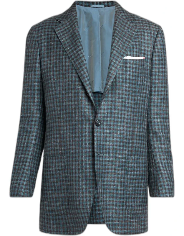 Gingham Check Cotton-blend Single-breasted Blazer