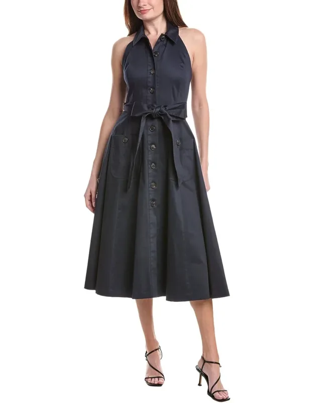 Halter Neck Button Front Midi Dress