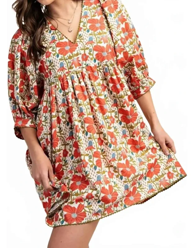 Babydoll Blossom Floral Puff Sleeve Dress