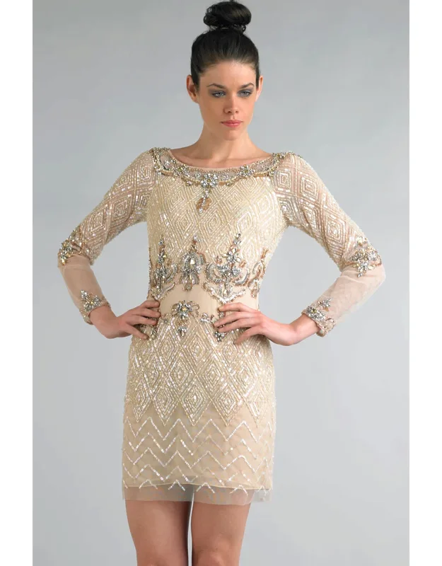 Sequin Geometric Three-quarter Cocktail Dress