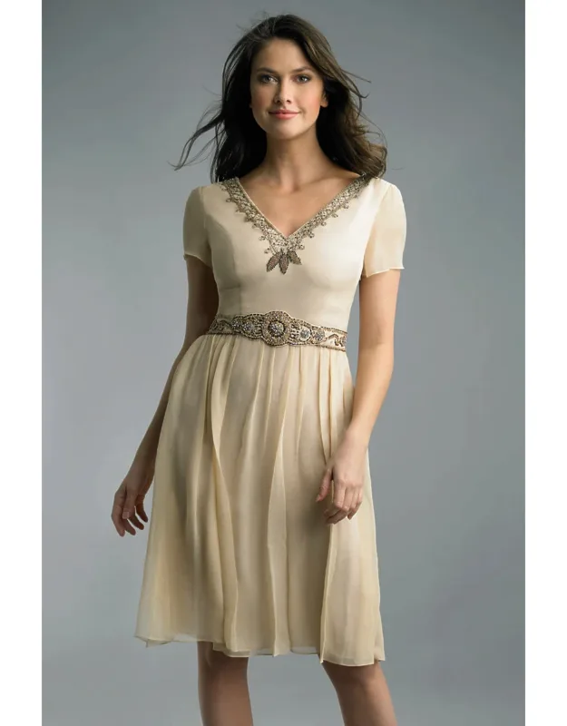 Beaded V-neck Pleated Cocktail Dress