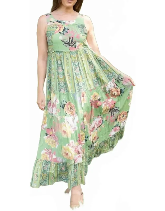 Boho Blossom Mixed Stripe Midi Dress