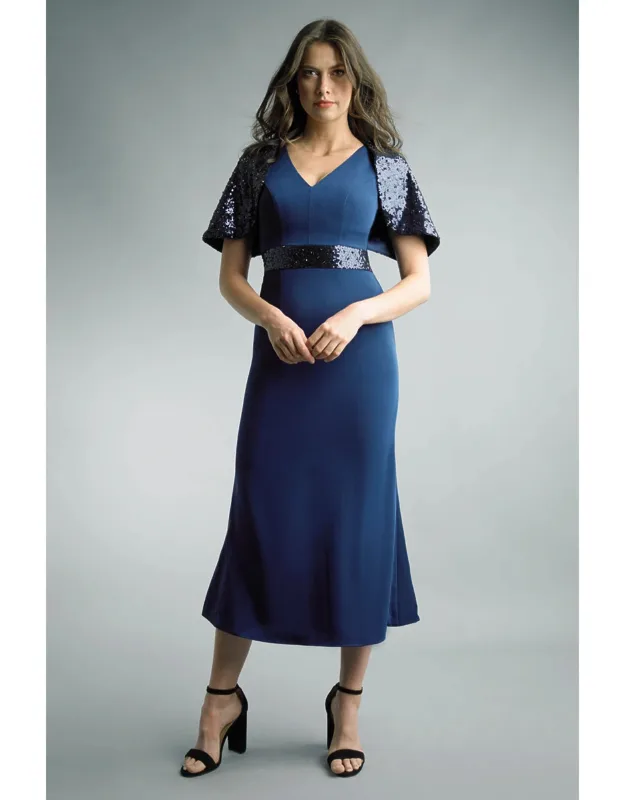 Sequin Cape V-neck Midi Dress