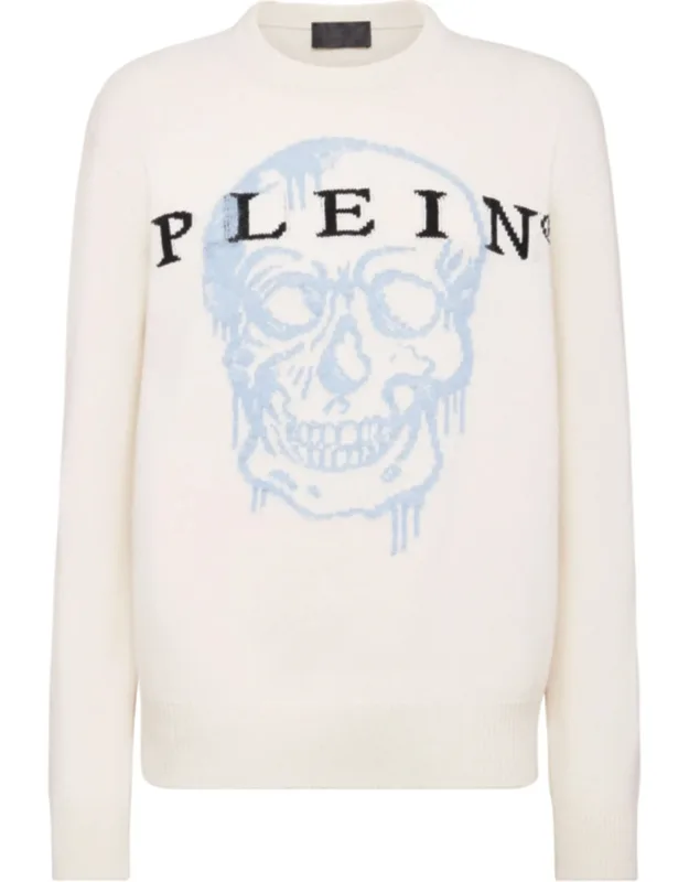 Pullover Round Neck Long Sleeve Intarsia Skull