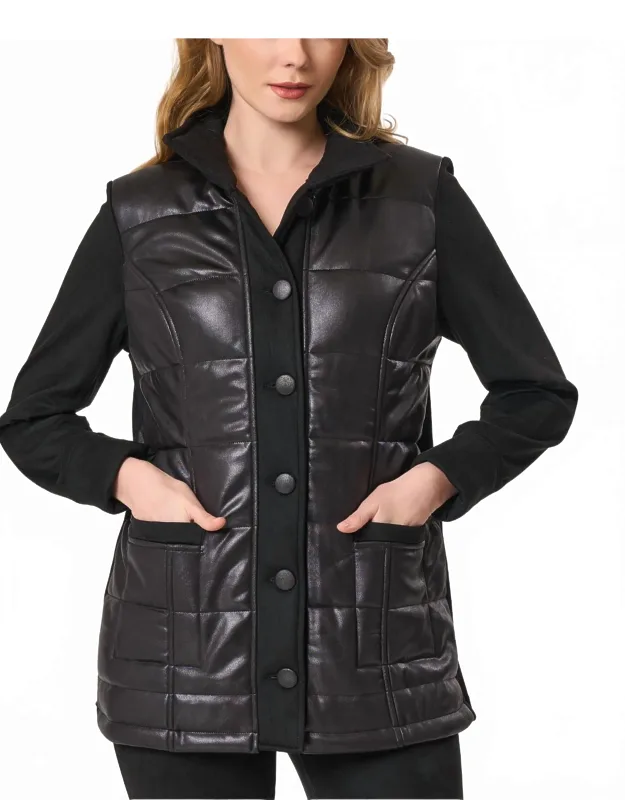 Vegan Leather And Faux Suede Quilted Jacket