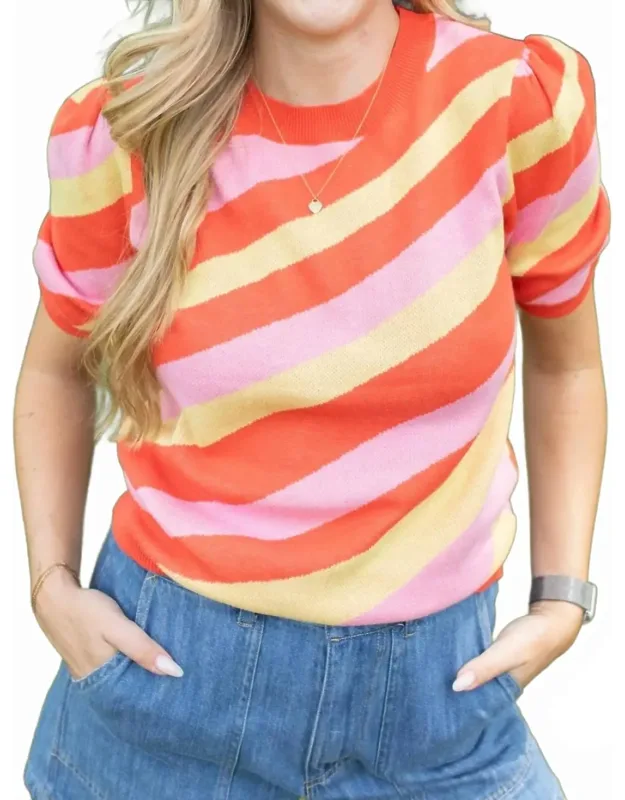 Citrus Stripe Short Sleeve Sweater