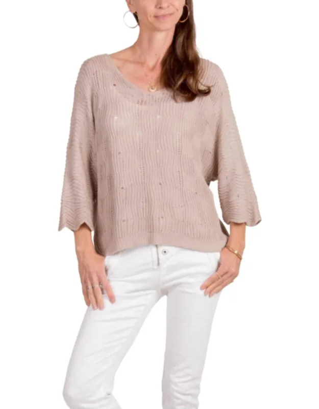 Scacchi Knit Sweater - Three-quarter Length Sleeves, Scoop Neckline
