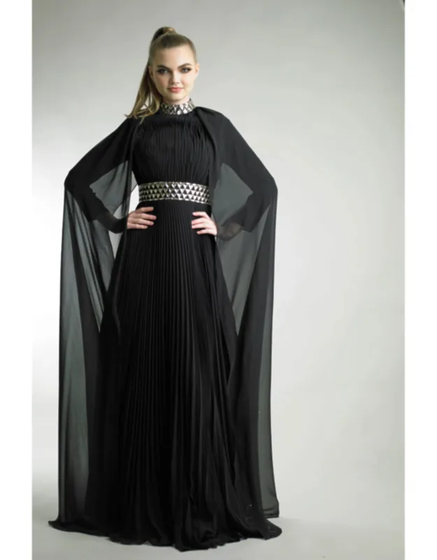 Crystal Studded Cape Pleated Gown
