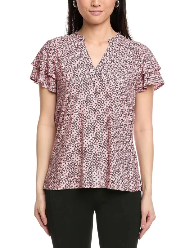 Printed Stand Collar Top