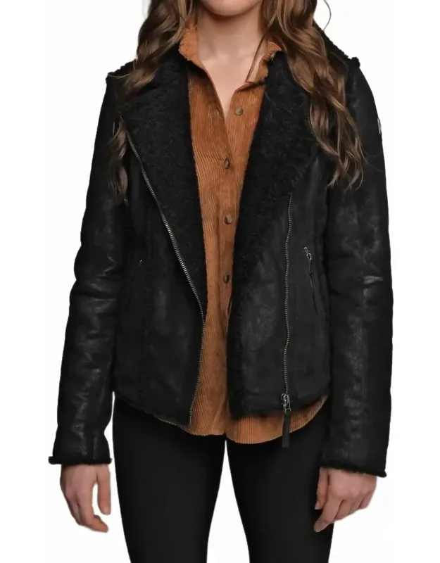 Adina Rf Leather Jacket With Zip Closure And Sherpa Lining