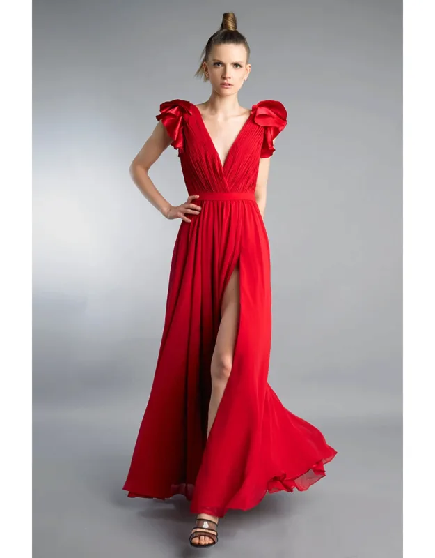 Ruffle Collar Evening Dress