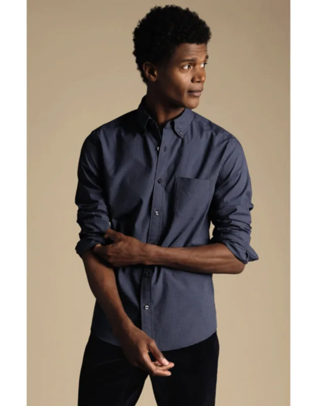 Slim Fit Button-down Collar Non-iron Stretch Poplin Mini Gingham Shirt