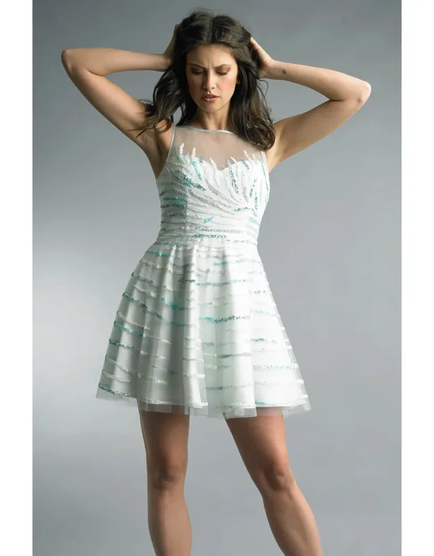 Sequin-striped Illusion Sweetheart Dress