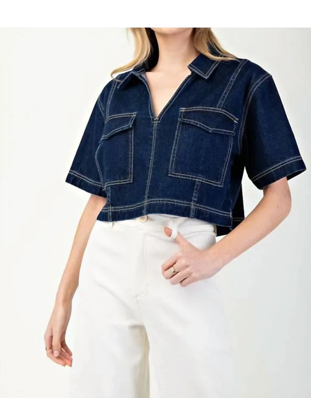 Stylish Intentions V Neck Cropped Short Sleeve Top