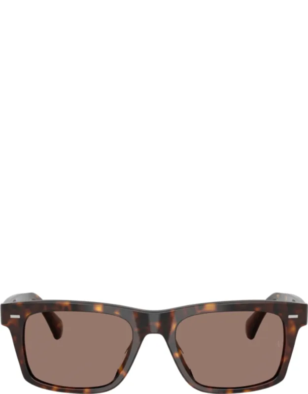 Rectangular Tortoiseshell Acetate Sunglasses With Metallic Accents