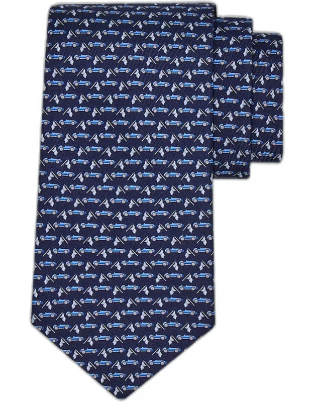 Sports Car And Flag Silk Tie