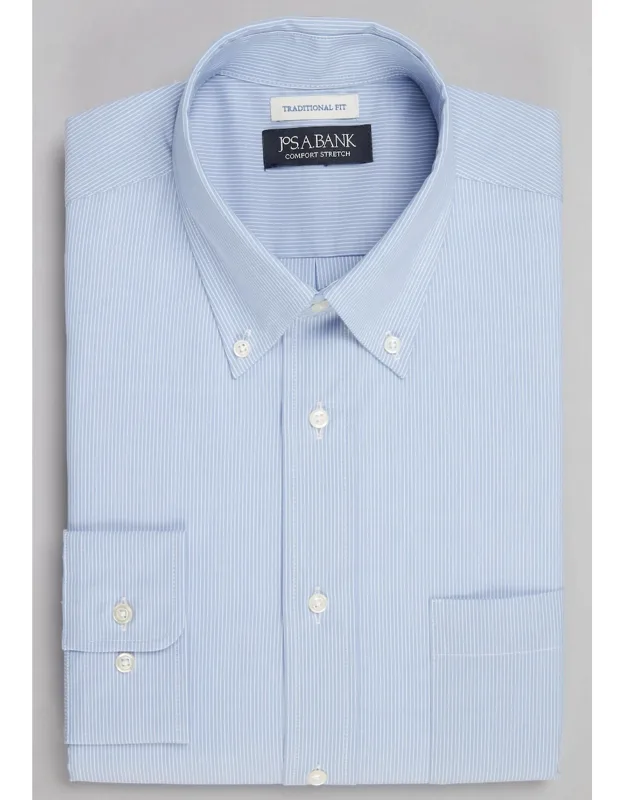 Traditional Fit Fine Stripe Comfort Stretch Dress Shirt