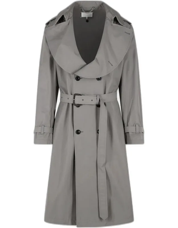 Cotton Blend Trench Coat With Folded Collar