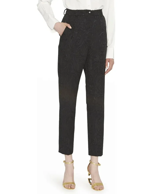 Jacquard High-waisted Straight-leg Pants