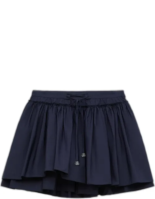 Layered Cotton Drawstring Mini Skirt