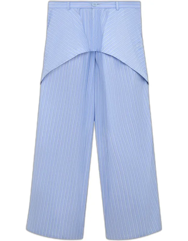 Striped Cotton Yoked Wide-leg Trousers