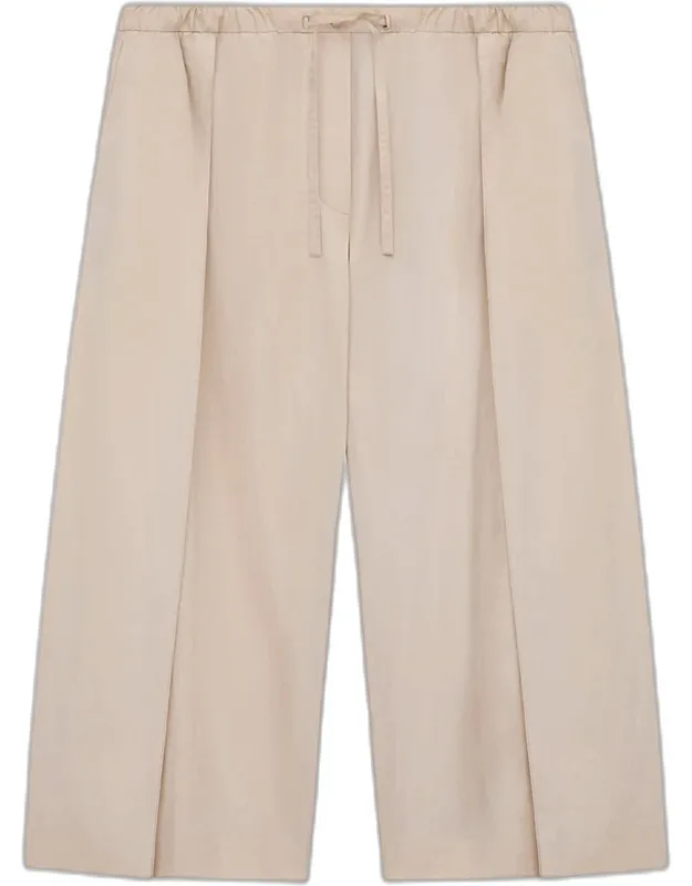 Pleated Wide-leg Crop Drawstring Pants