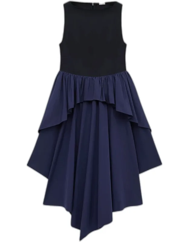 Asymmetric Ruffle Cotton Sleeveless Midi Dress