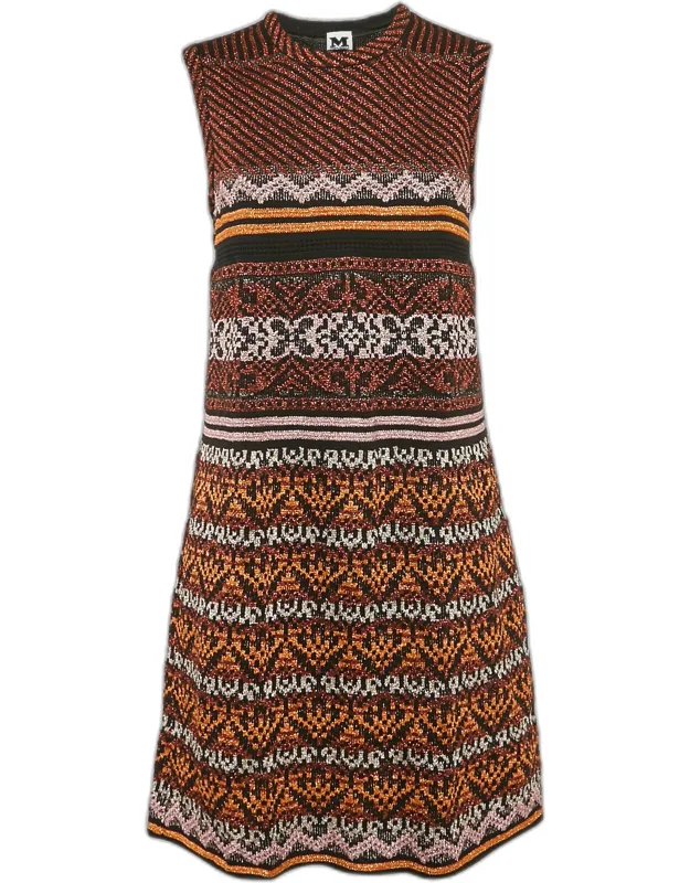 Multicolor Patterned Lurex Knit Mini Dress