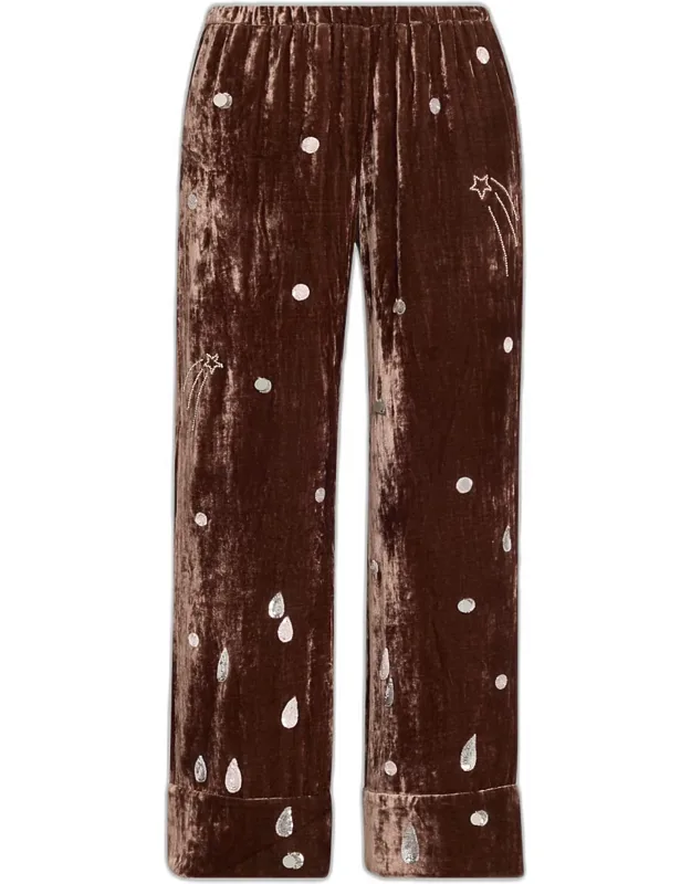 Embellished Velvet Straight-leg Pajama Pants